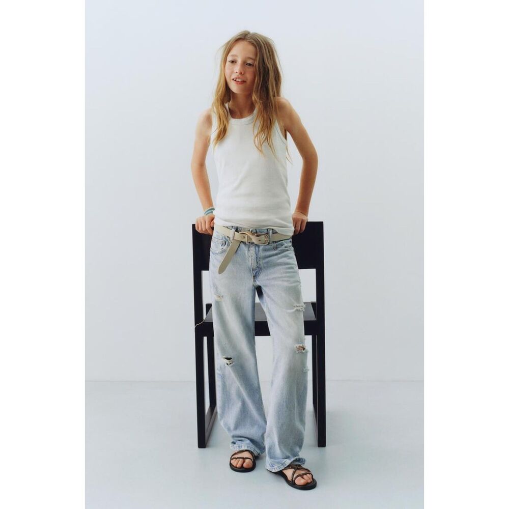 Zara Ripped Wide Leg Jeans Girls